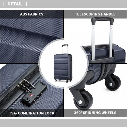 Kono 19 Inch Cabin Size Carry On Suitcase - Streamlined Lightweight ABS Hardshell with Secure TSA Lock - Navy