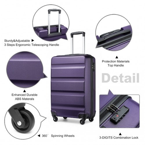 Kono 19 Inch Cabin Size Carry On Suitcase - Streamlined Lightweight ABS Hardshell with Secure TSA Lock - Purple