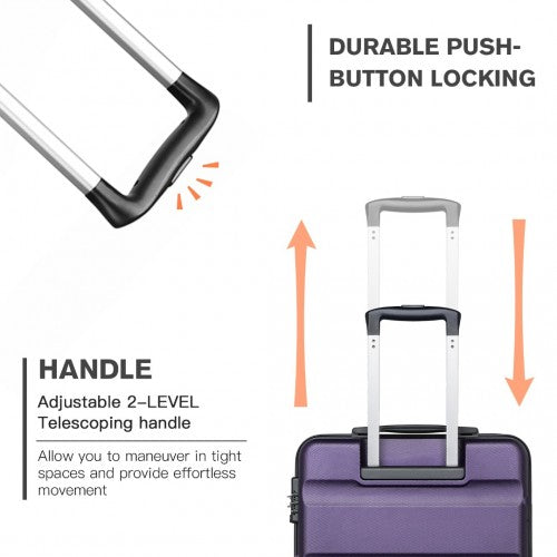 Kono 19 Inch Cabin Size Carry On Suitcase - Streamlined Lightweight ABS Hardshell with Secure TSA Lock - Purple