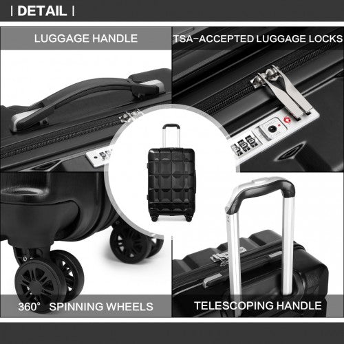 Kono Lightweight Hard Shell ABS Suitcase With TSA Lock And Vanity Case 4 Piece Set - Black