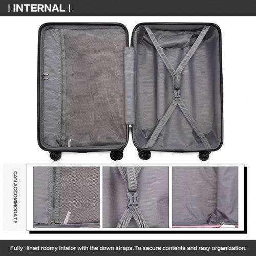 Kono Lightweight Hard Shell ABS Suitcase With TSA Lock And Vanity Case 4 Piece Set - Black
