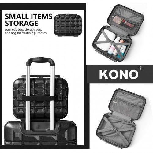 Kono Lightweight Hard Shell ABS Suitcase With TSA Lock And Vanity Case 4 Piece Set - Black