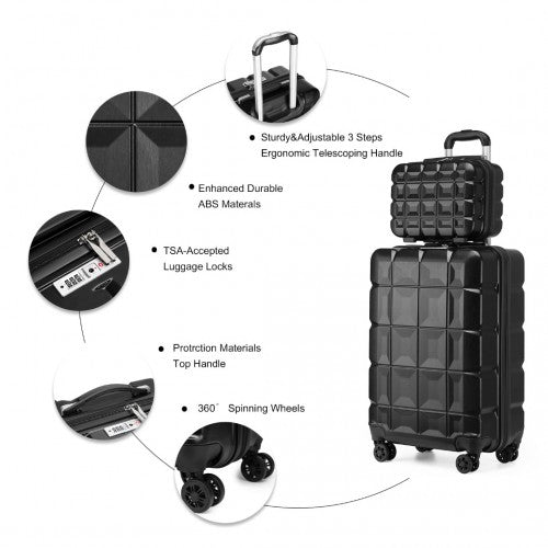 Kono 13/20 Inch Lightweight Hard Shell ABS Cabin Suitcase With TSA Lock And Vanity Case - Black