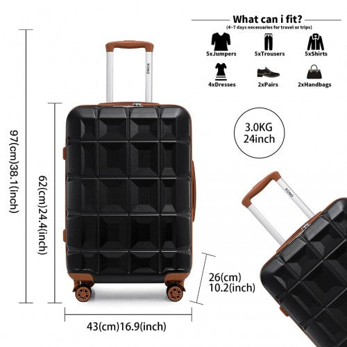 Kono 24 Inch Lightweight Hard Shell ABS Suitcase With TSA Lock - Black And Brown