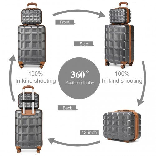 Kono 13/20 Inch Lightweight Hard Shell ABS Cabin Suitcase With TSA Lock And Vanity Case - Grey