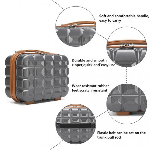 Kono 13 Inch Lightweight Hard Shell ABS Vanity Case - Grey