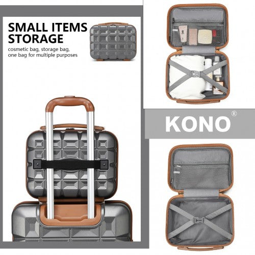 Kono 13 Inch Lightweight Hard Shell ABS Vanity Case - Grey