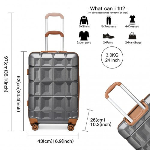 Kono 24 Inch Lightweight Hard Shell ABS Suitcase With TSA Lock - Grey