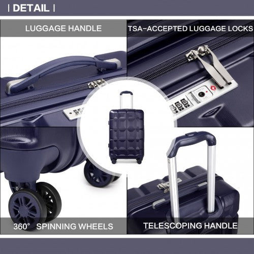 Kono Lightweight Hard Shell ABS Suitcase With TSA Lock And Vanity Case 4 Piece Set - Navy
