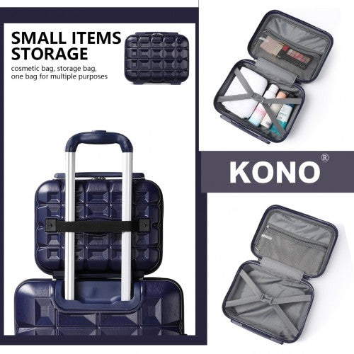 Kono Lightweight Hard Shell ABS Suitcase With TSA Lock And Vanity Case 4 Piece Set - Navy
