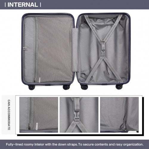 Kono 24 Inch Lightweight Hard Shell ABS Suitcase With TSA Lock - Navy