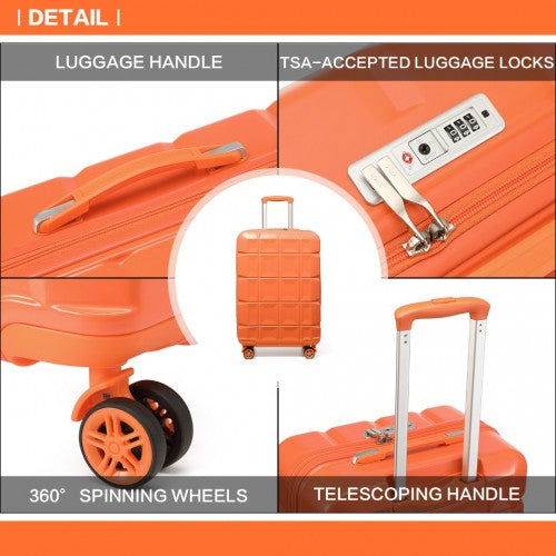 Kono 20 Inch Lightweight Hard Shell ABS Luggage Cabin Suitcase With TSA Lock - Orange