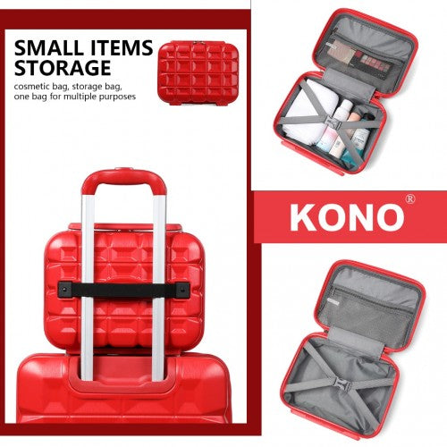 Kono Lightweight Hard Shell ABS Suitcase With TSA Lock And Vanity Case 4 Piece Set - Red