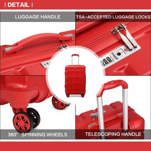 Kono 24 Inch Lightweight Hard Shell ABS Suitcase With TSA Lock - Red