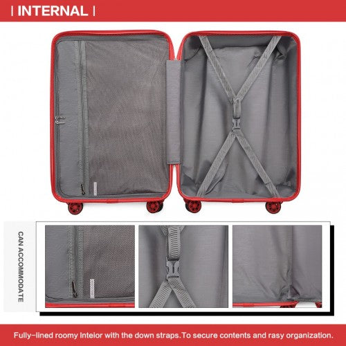 Kono 24 Inch Lightweight Hard Shell ABS Suitcase With TSA Lock - Red