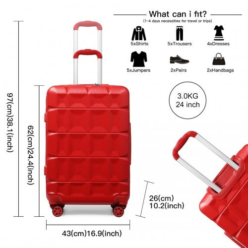 Kono 24 Inch Lightweight Hard Shell ABS Suitcase With TSA Lock - Red