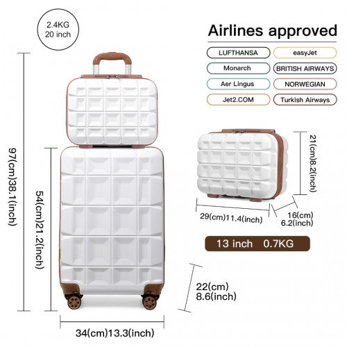 Kono 13/20 Inch Lightweight Hard Shell ABS Cabin Suitcase With TSA Lock And Vanity Case - White