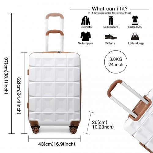 Kono 24 Inch Lightweight Hard Shell ABS Suitcase With TSA Lock - White