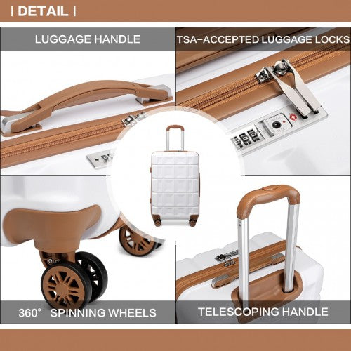 Kono 28 Inch Lightweight Hard Shell ABS Suitcase With TSA Lock - White