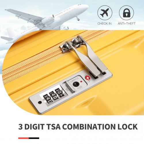 Kono 20 Inch Lightweight Hard Shell ABS Luggage Cabin Suitcase With TSA Lock - Yellow