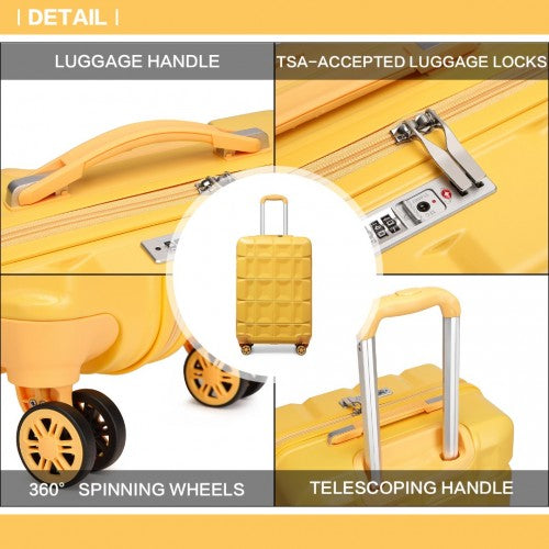 Kono 20 Inch Lightweight Hard Shell ABS Luggage Cabin Suitcase With TSA Lock - Yellow