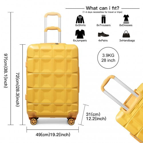 Kono 28 Inch Lightweight Hard Shell ABS Suitcase With TSA Lock - Yellow