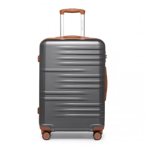 British Traveller 24 Inch Durable Polycarbonate and ABS Hard Shell Suitcase With TSA Lock - Grey And Brown