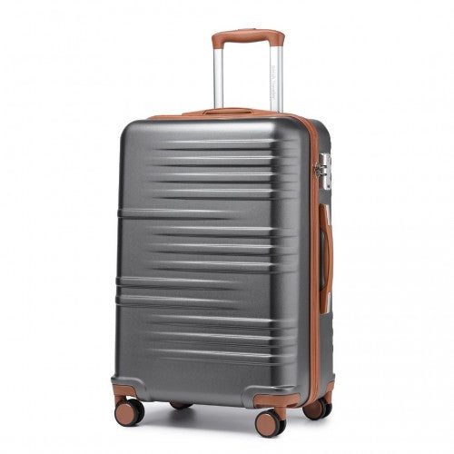 British Traveller 24 Inch Durable Polycarbonate and ABS Hard Shell Suitcase With TSA Lock - Grey And Brown