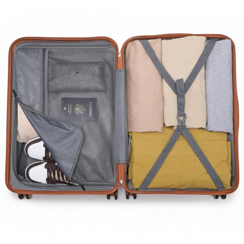British Traveller 24 Inch Durable Polycarbonate and ABS Hard Shell Suitcase With TSA Lock - Grey And Brown