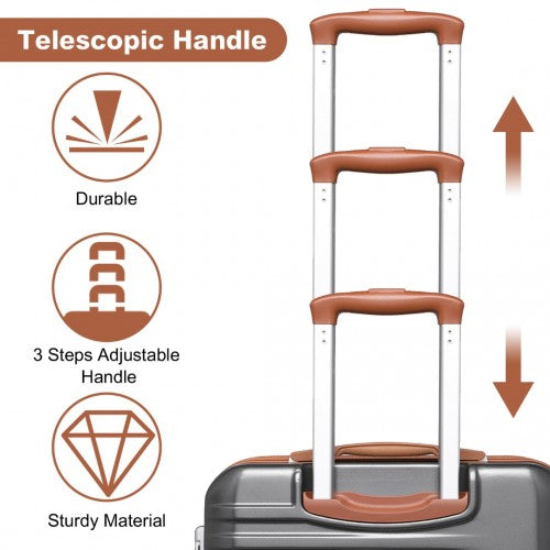 British Traveller 24 Inch Durable Polycarbonate and ABS Hard Shell Suitcase With TSA Lock - Grey And Brown