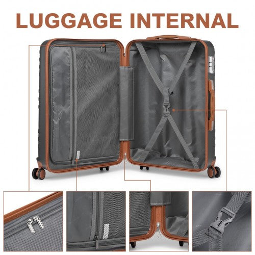 British Traveller 3 Pcs Set Durable Polycarbonate and ABS Hard Shell Suitcase With TSA Lock - Grey And Brown