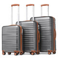 British Traveller 3 Pcs Set Durable Polycarbonate and ABS Hard Shell Suitcase With TSA Lock - Grey And Brown