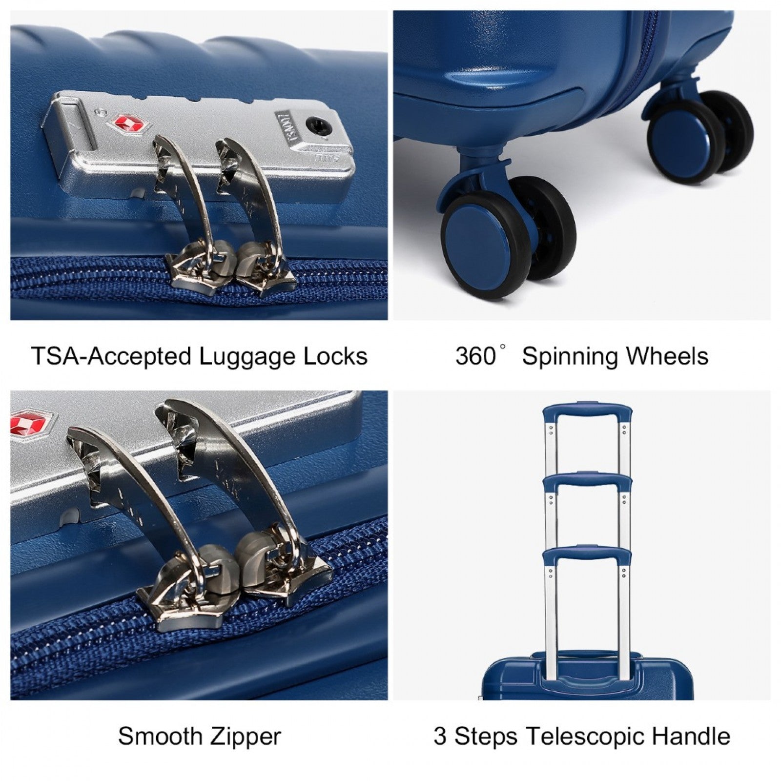British Traveller 24 Inch Durable Polycarbonate and ABS Hard Shell Suitcase With TSA Lock - Navy