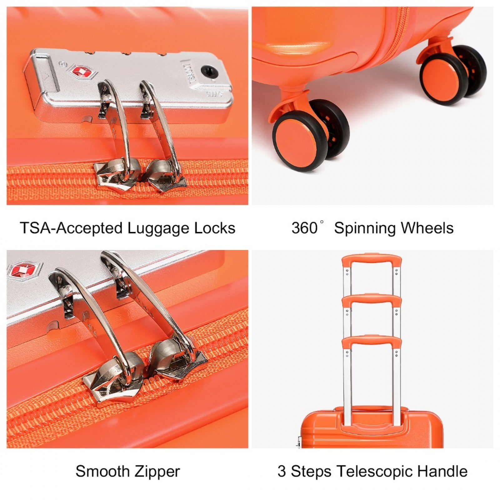 British Traveller 24 Inch Durable Polycarbonate and ABS Hard Shell Suitcase With TSA Lock - Orange