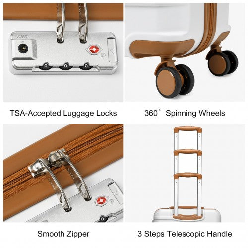British Traveller 24 Inch Durable Polycarbonate and ABS Hard Shell Suitcase With TSA Lock - White