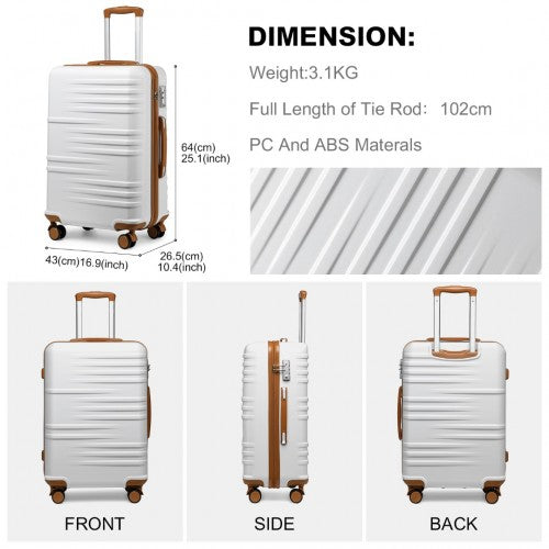 British Traveller 24 Inch Durable Polycarbonate and ABS Hard Shell Suitcase With TSA Lock - White