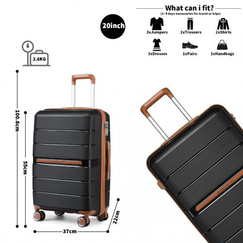 British Traveller 20 Inch Multi - Texture Polypropylene Hard Shell Suitcase With TSA Lock - Black