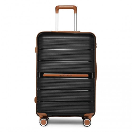 British Traveller 24 Inch Multi - Texture Polypropylene Hard Shell Suitcase With TSA Lock - Black