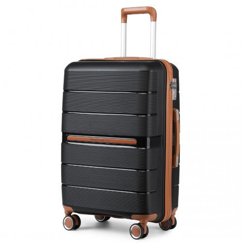 British Traveller 24 Inch Multi - Texture Polypropylene Hard Shell Suitcase With TSA Lock - Black