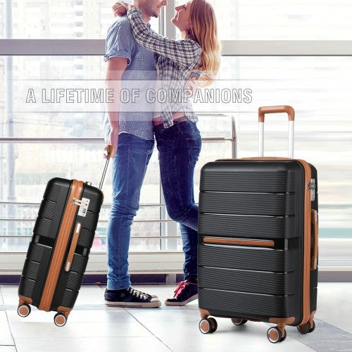 British Traveller 20 Inch Multi - Texture Polypropylene Hard Shell Suitcase With TSA Lock - Black