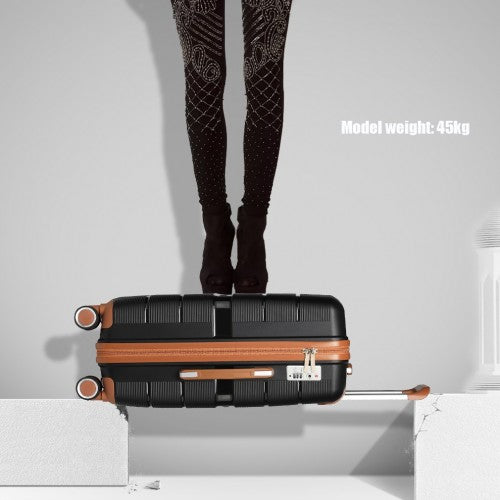 British Traveller 20 Inch Multi - Texture Polypropylene Hard Shell Suitcase With TSA Lock - Black