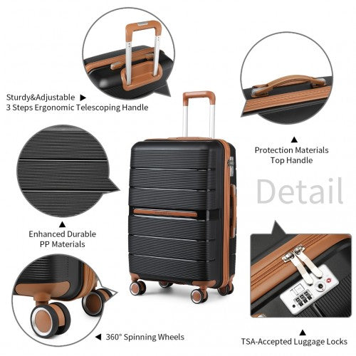 British Traveller 28 Inch Multi - Texture Polypropylene Hard Shell Suitcase With TSA Lock - Black