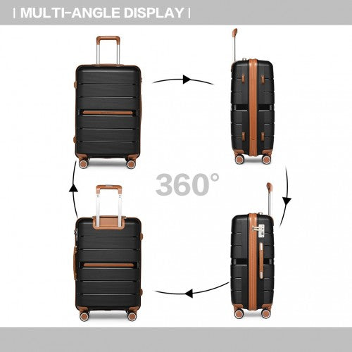 British Traveller 20 Inch Multi - Texture Polypropylene Hard Shell Suitcase With TSA Lock - Black