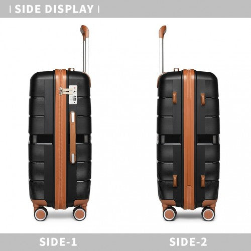British Traveller 24 Inch Multi - Texture Polypropylene Hard Shell Suitcase With TSA Lock - Black