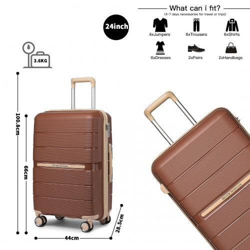 British Traveller 24 Inch Multi - Texture Polypropylene Hard Shell Suitcase With TSA Lock - Brown And Apricot