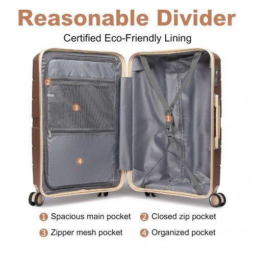 British Traveller 20 Inch Multi - Texture Polypropylene Hard Shell Suitcase With TSA Lock - Brown And Apricot