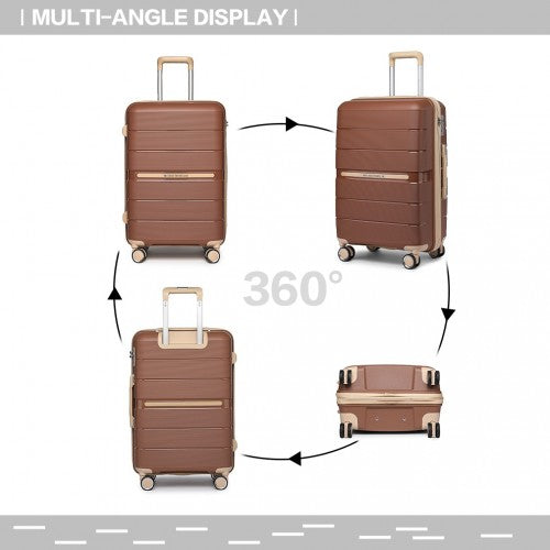British Traveller 24 Inch Multi - Texture Polypropylene Hard Shell Suitcase With TSA Lock - Brown And Apricot