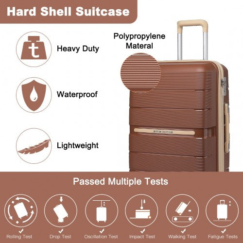 British Traveller 20 Inch Multi - Texture Polypropylene Hard Shell Suitcase With TSA Lock - Brown And Apricot
