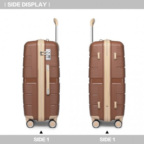 British Traveller 24 Inch Multi - Texture Polypropylene Hard Shell Suitcase With TSA Lock - Brown And Apricot