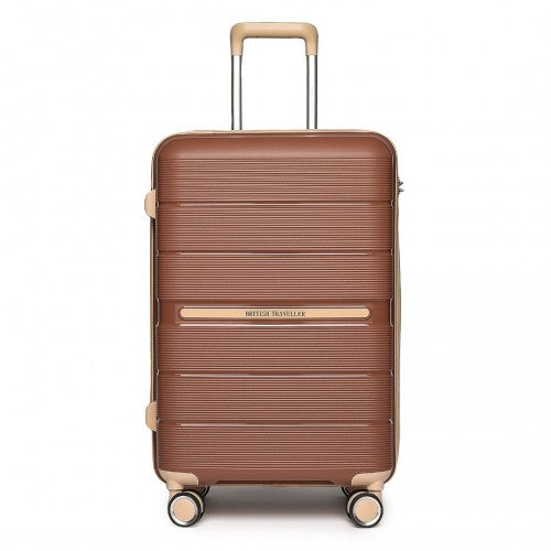 British Traveller 24 Inch Multi - Texture Polypropylene Hard Shell Suitcase With TSA Lock - Brown And Apricot